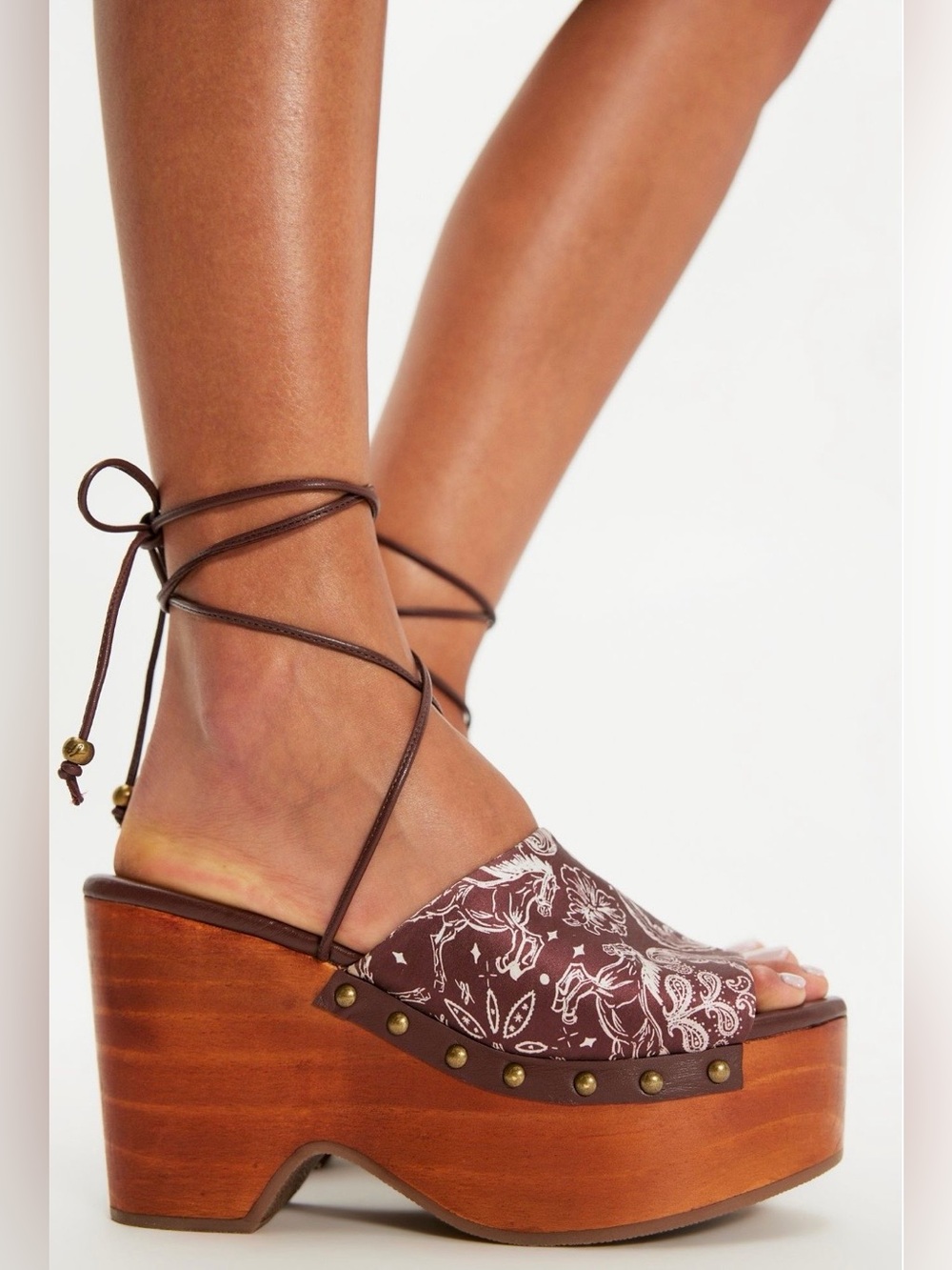 Free People Front Row Printed Clog Horses Bandana NWT
